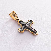 Серебряный крест Распятие. Спаси и сохрани с позолотой 133073 Оникс OB, код: 6731798