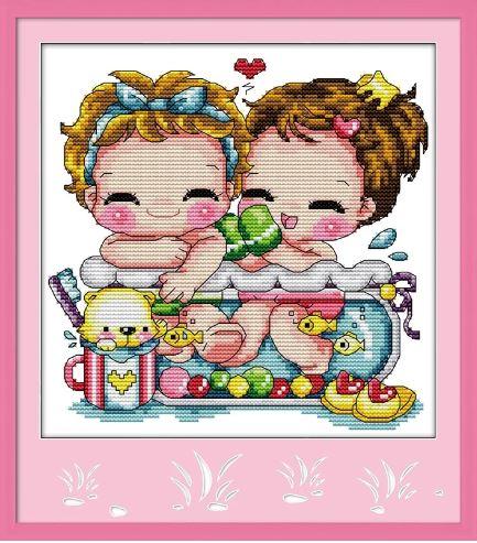 Набір для вишивання за нанесеною на канву схемою "Bath in a fishbowl". AIDA 14CT printed 25*25 см