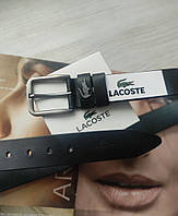 Мужской подарочный кожаный набор Lacoste ремень и кошелек черный Отличное качество