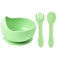 Набор силиконовая круглая тарелка для первых блюд ложка и вилка 2Life Y3 350 мл Зеленый (n-98 VA, код: 7759420