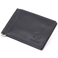 Стильное портмоне с зажимом для денег без застежки винтажное GRANDE PELLE 11296 Черное 12х8х1 QT, код: 6756738