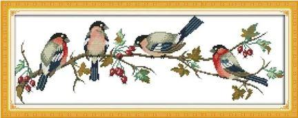 Набір для вишивання за нанесеною на канву схемою "Bullfinches". AIDA 14CT printed, 54*20 см