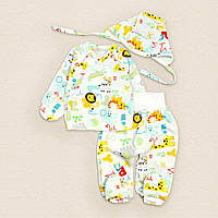 Набор для малыша распашонка Dexters ползунки и чепчик алфавит 62 см молочный желтый UM, код: 8418491