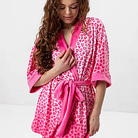 Халат женский из плюшевого велюра Розовый леопард 3421_M 15968 M Отличное качество