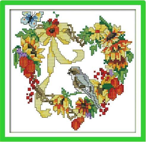 Набір для вишивання за нанесеною на канву схемою "Heart-shaped wreath with the bi". AIDA 14CT printed 21*21 см