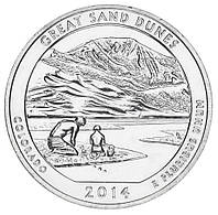 США 25 центов (квотер) 2014 D «Национальные парки - Великие Песчаные Дюны (24-й парк)» UNC (KM#569)