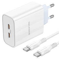 Сетевое зарядное устройство Borofone Young PD35W с кабелем USB-C - USB-C 1 м White (BA73A