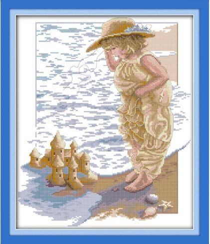 Набір для вишивання за нанесеною на канву схемою "Dream sand-towers".AIDA 14CT printed , 35*42 см