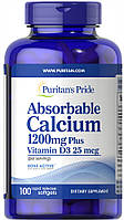 Кальций и витамин Д3, Puritan's Pride, 1200 мг 1000 МЕ, 100 капсул (32351) PS, код: 1536121