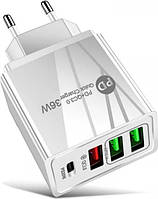 Зарядное устройство сетевое Xiamen 3 USB Type-C Super Charge Quick Charge 36W White (050562) BM, код: 8404665