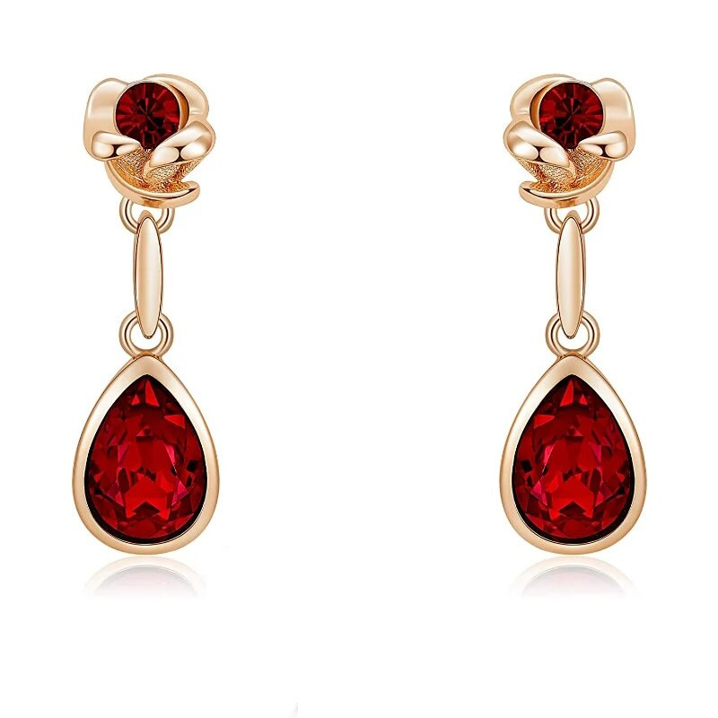Сережки Liresmina Jewelry сережки пусети (гвоздики) Картаго 2.7 см червоний камінь золотисті довгі сережки