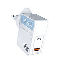 Мережевий зарядний пристрій Aspor A839 45 W PD QC (UCB C+A) — білий FG, код: 8372441