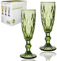 Набір із 6 келихів для шампанського Elodia Lux Грані 200 мл смарагдове скло ST QT, код: 8389702