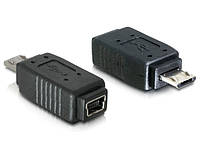 Перехідник обладнання Delock USB2.0 mini 5p-microB F M адаптер прямий Nickel чорний (70.06.50 FG, код: 7454253