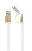 Кабель Cablexpert USB2.0 BM - Lightning Micro USB, 1м Белый (CC-USB2-AM8PmB-1M-GD) KV, код: 1901618