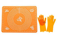 Набор Силиконовый антипригарный коврик 50x40 см и Перчатки силиконовые Оранжевый (n-1011) EV, код: 2617789