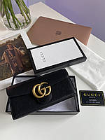 Gucci GG Marmont Button Wallet Black/Gold 20 х 10 х 3 см Отличное качество