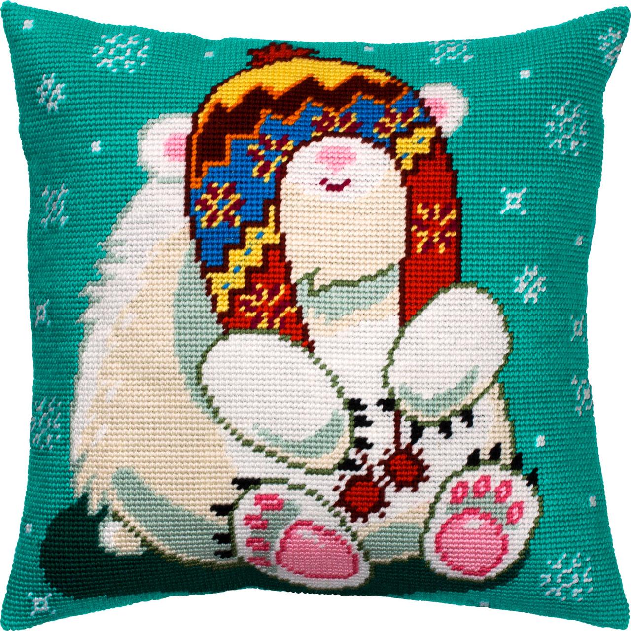 Набір для вишивання декоративної подушки Чарівниця Ведмідь у шапці 40×40 см V-373 SC, код: 7243303