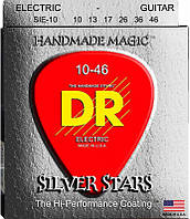 Струны для электрогитары 6 шт DR SIE-10 Silver Stars Medium Coated Electric Guitar Strings 10 PK, код: 2660156