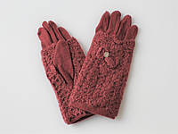 Женские кашемировые перчатки с вязкой бордовые Отличное качество