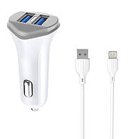 Автомобільний зарядний пристрій Aspor A903 (2 USB 3.4 A) + USB-кабель Lightning-білий EV, код: 8372445