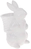 Керамическая статуэтка Умный Кролик с мини-кашпо, белый 13.5х10.5х21см DP78942 BonaDi UL, код: 8259647