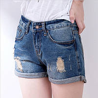Короткие джинсовые шорты женские модные с подворотом