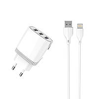 Сетевое зарядное устройство Aspor A813 (3USB 3.4A) + USB кабель Lightning- белый GG, код: 8372439