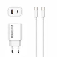 Мережевий зарядний пристрій Aspor A806 Fast Charger (USB USB-C 3 A 33 W) + кабель Type-C — Type FG, код: 8372448