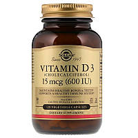 Витамин Д3 холекальциферол Solgar 15 мкг (600 МЕ) 120 вегетарианских капсул BB, код: 7701230