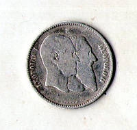 Бельгия Король Леопольд II 1 франк, 1880 50 лет независимости Серебро №1606