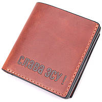 Мужской кошелек из винтажной кожи с монетницей Слава ЗСУ GRANDE PELLE 16756 Светло-коричневый QT, код: 7803796