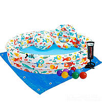Дитячий надувний басейн Intex 59469-2 «Акваріум», 132 х 28 см, з м'ячем і кругом, з кульками TP, код: 2585074