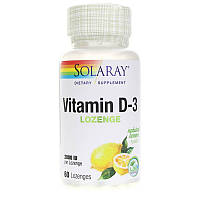 Витамин D-3 Vitamin D-3 Solaray 2000 МЕ вкус лимона 60 леденцов US, код: 7289482