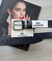 Подарочный кожаный набор, ремень и кошелек Lacoste black Отличное качество