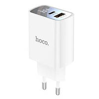 Usb зарядка с дисплеем HOCO DC27 USB Type-C 20W 3A PD QC белая IN, код: 7735733