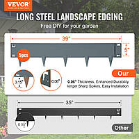 VEVOR Бордюр для газону, 5 шт. сталевий бордюр для саду, смуги 99 x 12,7 см, забивається, гнучкий металевий ландшафтний бордюр для