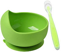 Набор силиконовая круглая тарелка для первых блюд и ложка 2Life Y7 2 шт Зеленый (vol-10175) FG, код: 7813506