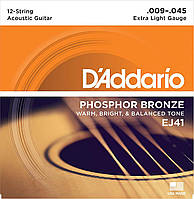 Струны для акустической гитары D'Addario EJ41 Phosphor Bronze Extra Light Acoustic Guitar 12- BM, код: 6555924
