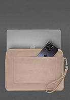 Кожаный чехол для ноутбука на молнии с карманом и хлястиком на руку Светло-бежевый BlankNote z116-2024