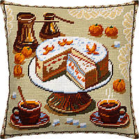 Набір для вишивання декоративної подушки Чарівниця Кава і мандариновий торт 40×40 см V-336 GR, код: 7243283