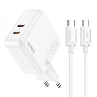 Сетевое зарядное устройство Hoco C110A Lucky 35W PD QC 3А 2xUSB-C USB-Type-C to Type-C Cable PZ, код: 8181702