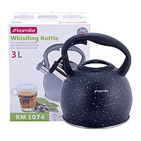 Кухонный чайник со свистком из нержавеющей стали black 3л KL225953 Kamille UP, код: 8393919