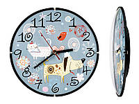 Часы настенные детские ДомАрт Кошечка собачка Стекло Тихий ход 30х30х4 см Голубой (21607) BF, код: 7546813