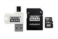 Карта памяти MicroSDXC 128GB UHS-I Class 10 Goodram + SD-adapter + OTG Card reader (M1A4-1280 NB, код: 1901193