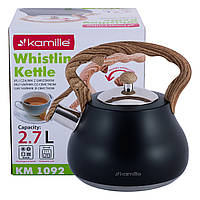 Чайник черный 2,7л из нержавеющей стали со свистком и нейлоновой ручкой KL226104 Kamille UP, код: 8398344