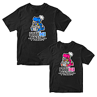 Комплект футболок черных для влюбленных с принтом "Динозавры. Готовим вместе" Кавун ФП011345 S M z116-2024