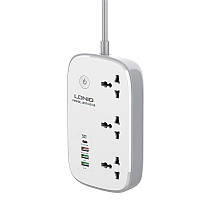 Подовжувач з USB 2 метри Ldnio SCW3451 3USB Type-C 3 розетки QC Wi-Fi White N DH, код: 8076674