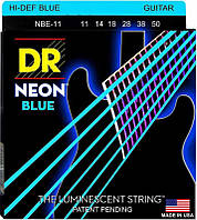 Струны для электрогитары DR NBE-11 Hi-Def Neon Blue K3 Coated Heavy Electric Guitar Strings 1 BM, код: 6556095