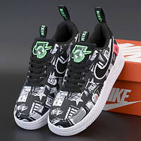 Женские кроссовки Nike Air Force 1 Low, кожа, черный, белый, зеленый, Вьетнам 37 38